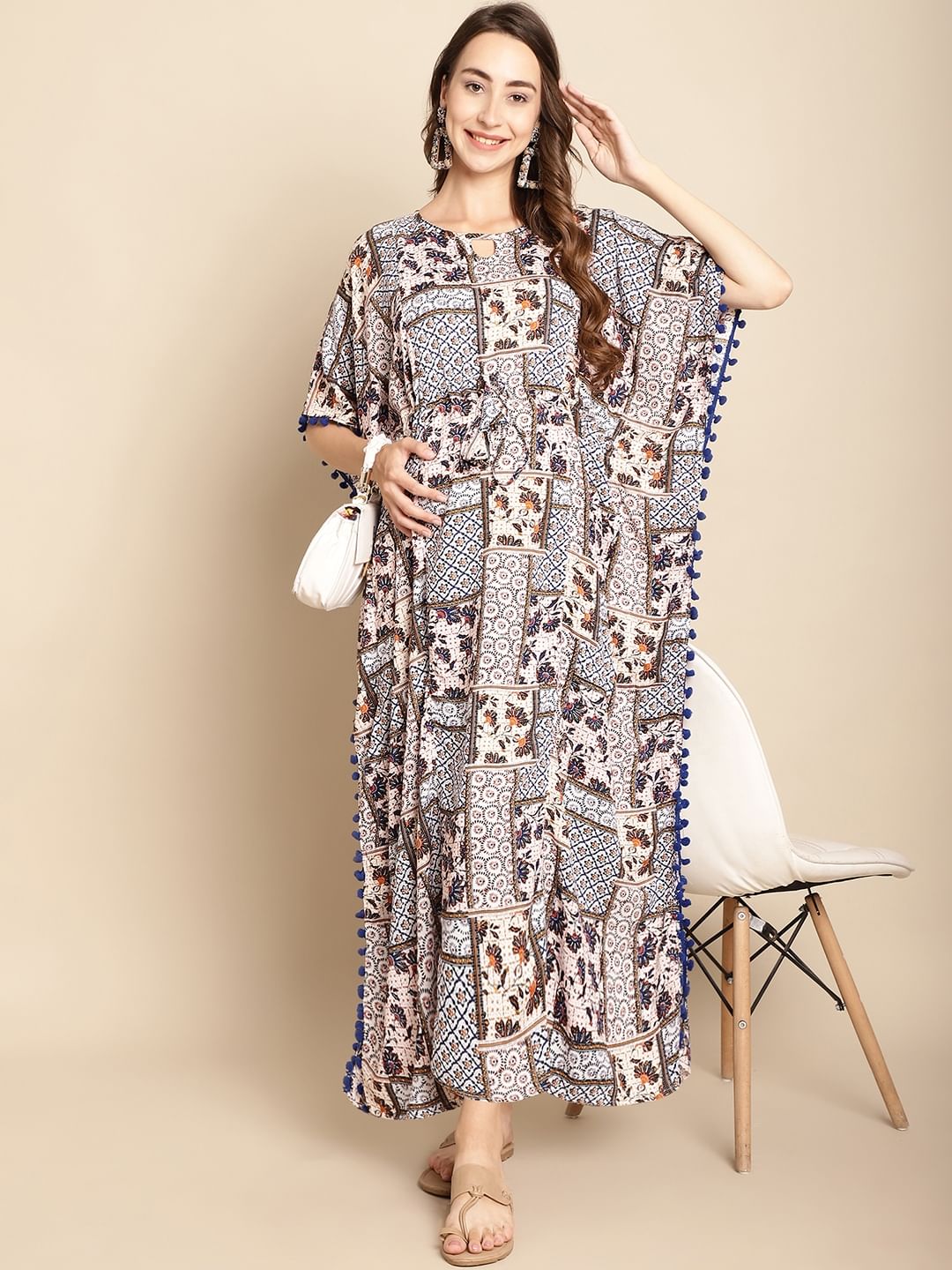 Abstract Print Blue Maternity Kaftan