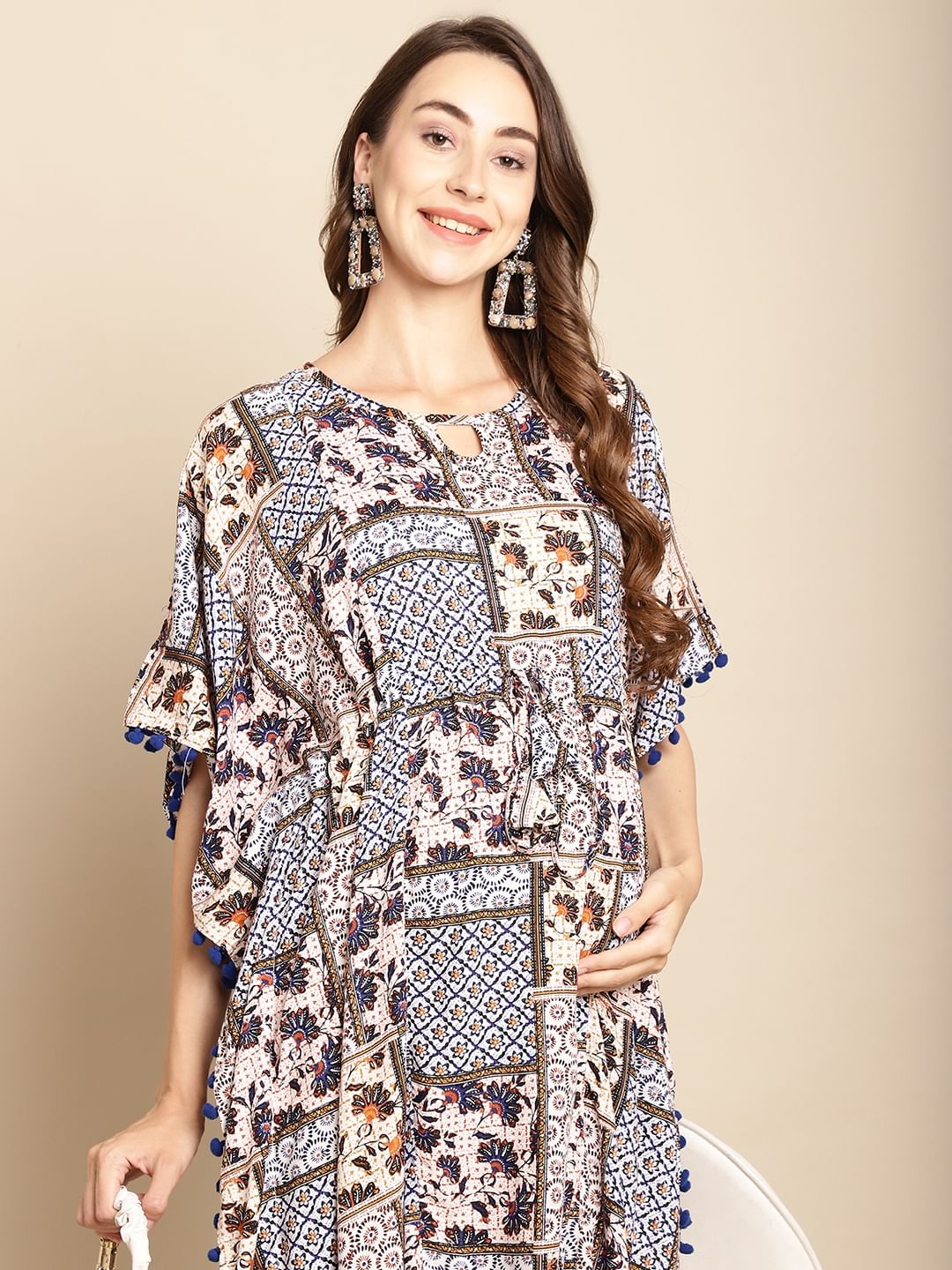 Abstract Print Blue Maternity Kaftan