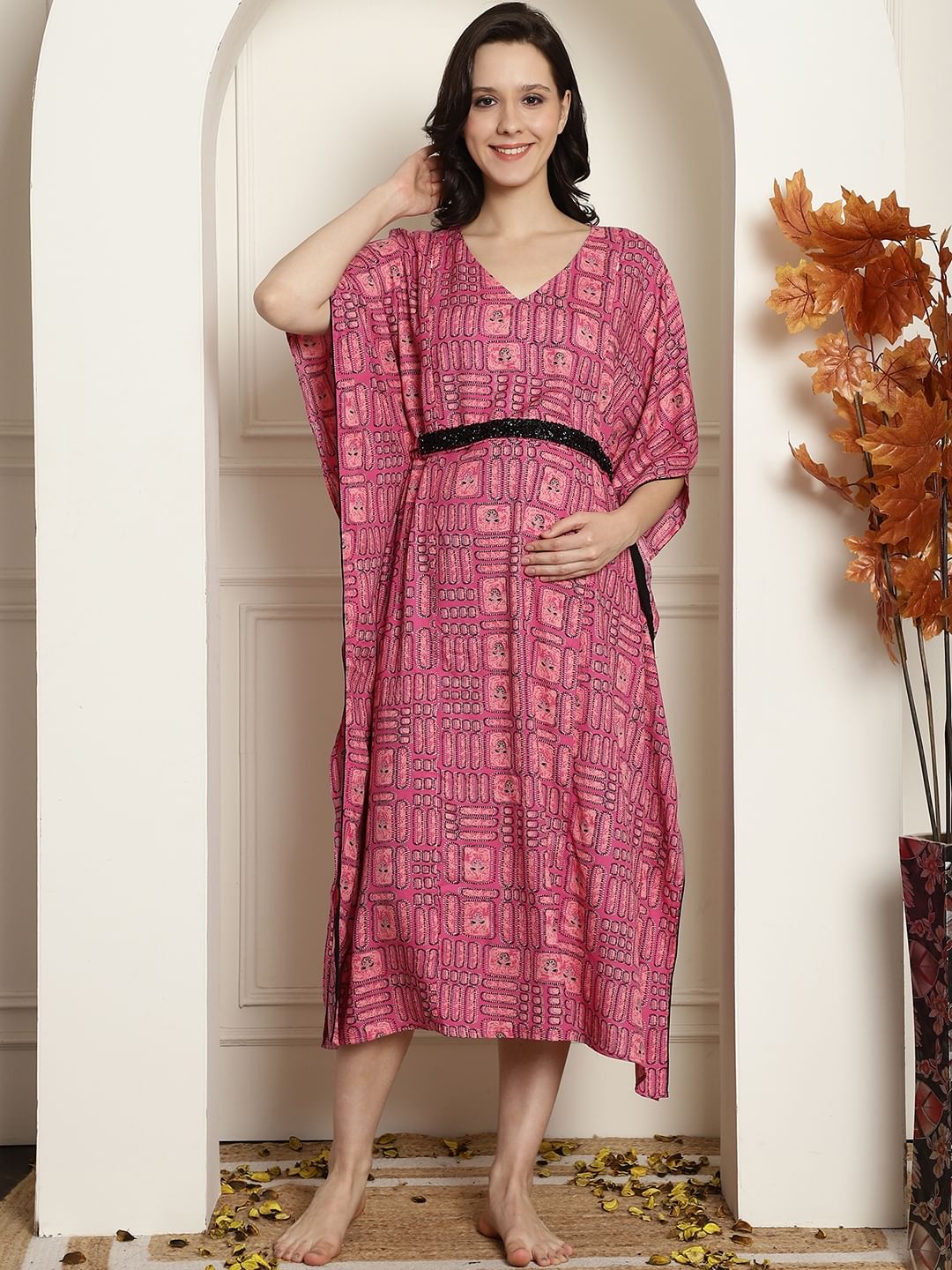 Pink Rayon Maternity Kaftan