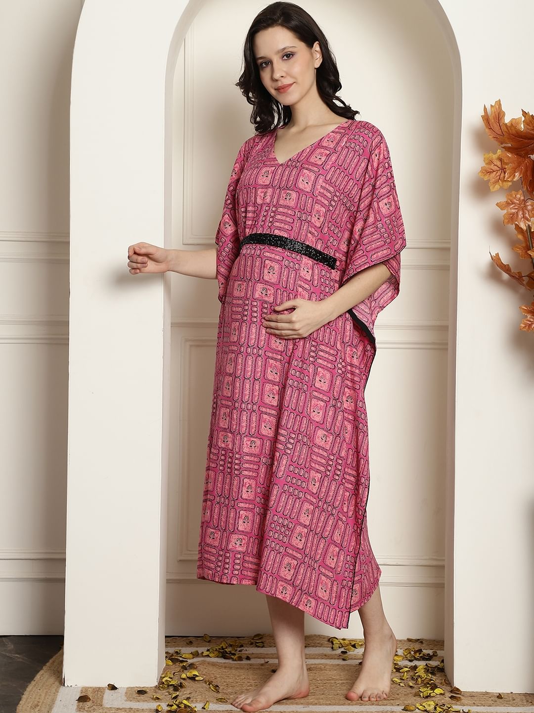 Pink Rayon Maternity Kaftan