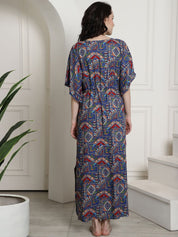 Navy Blue Rayon Maternity Kaftan Nighty