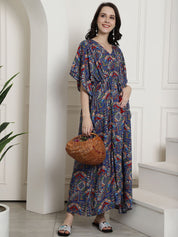Navy Blue Rayon Maternity Kaftan Nighty