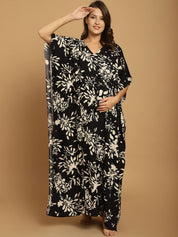 Black Floral Rayon Maternity Kaftan