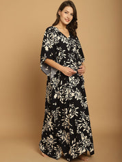Black Floral Rayon Maternity Kaftan