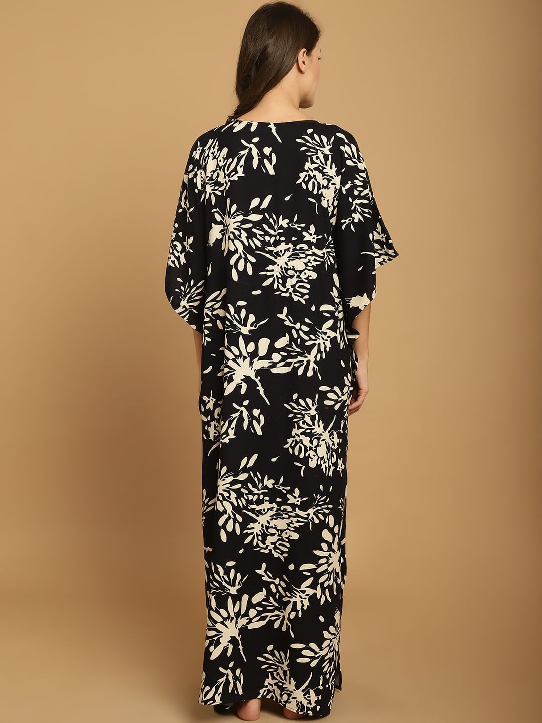 Black Floral Rayon Maternity Kaftan