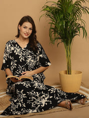 Black Floral Rayon Maternity Kaftan