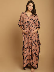 Brown Floral Rayon Maternity Kaftan