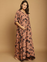 Brown Floral Rayon Maternity Kaftan