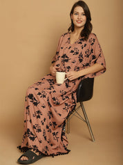 Brown Floral Rayon Maternity Kaftan