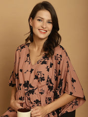 Brown Floral Rayon Maternity Kaftan