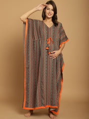 Green Printed Rayon Maternity Kaftan