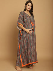 Green Printed Rayon Maternity Kaftan