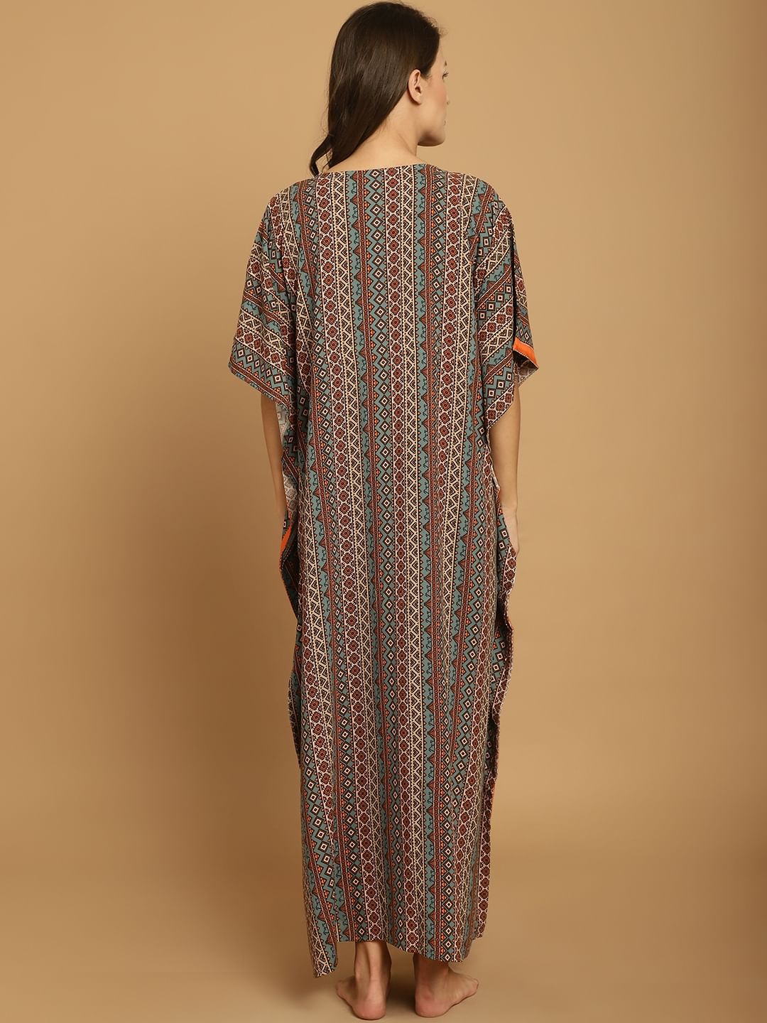 Green Printed Rayon Maternity Kaftan