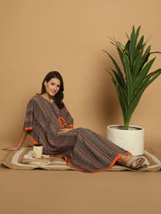 Green Printed Rayon Maternity Kaftan