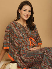 Green Printed Rayon Maternity Kaftan