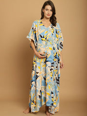 Sky Blue Floral Rayon Maternity Kaftan