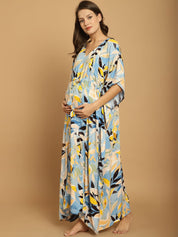 Sky Blue Floral Rayon Maternity Kaftan