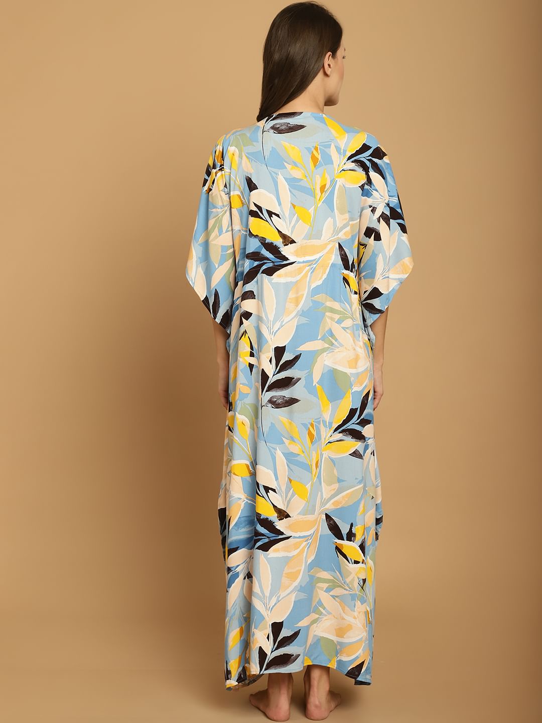 Sky Blue Floral Rayon Maternity Kaftan