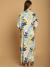 Sky Blue Floral Rayon Maternity Kaftan