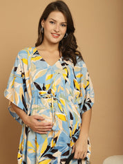 Sky Blue Floral Rayon Maternity Kaftan