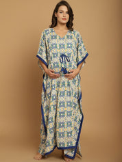 Blue Geometric Print Rayon Maternity Kaftan