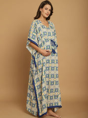 Blue Geometric Print Rayon Maternity Kaftan