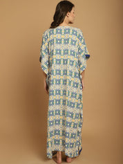 Blue Geometric Print Rayon Maternity Kaftan