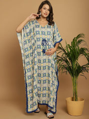 Blue Geometric Print Rayon Maternity Kaftan