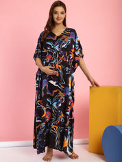 Rayon Abstract Black Maternity Feeding Kaftan