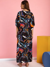Rayon Abstract Black Maternity Feeding Kaftan