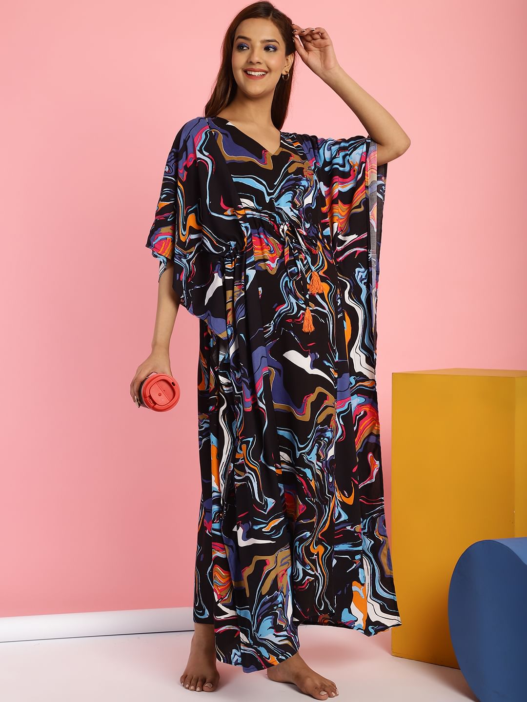 Rayon Abstract Black Maternity Feeding Kaftan