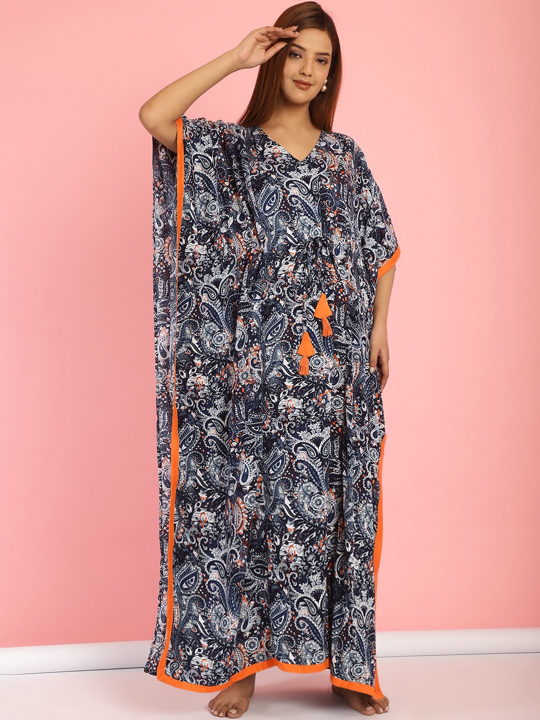 Rayon Floral Blue Maternity Feeding Kaftan