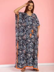 Rayon Floral Blue Maternity Feeding Kaftan