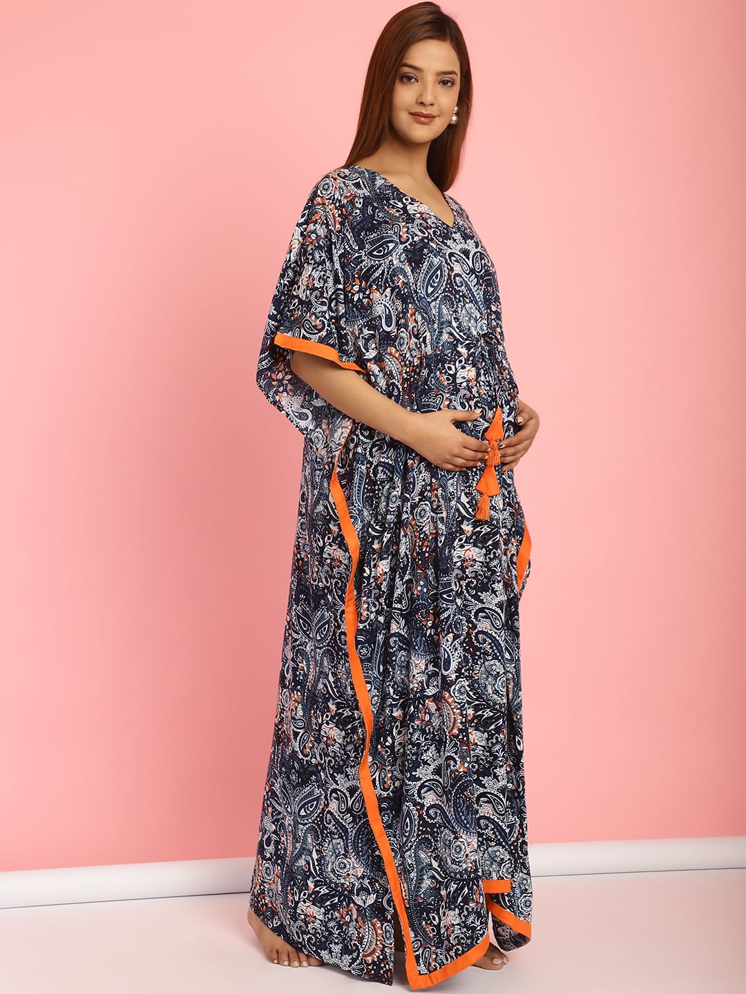 Rayon Floral Blue Maternity Feeding Kaftan