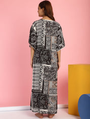Rayon Geometric Black Maternity Feeding Kaftan
