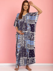 Rayon Geometric Blue Maternity Feeding Kaftan