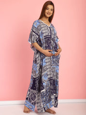 Rayon Geometric Blue Maternity Feeding Kaftan