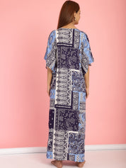 Rayon Geometric Blue Maternity Feeding Kaftan