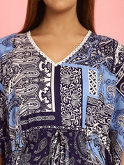 Rayon Geometric Blue Maternity Feeding Kaftan