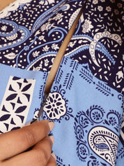 Rayon Geometric Blue Maternity Feeding Kaftan