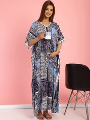 Rayon Geometric Blue Maternity Feeding Kaftan