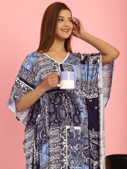 Rayon Geometric Blue Maternity Feeding Kaftan