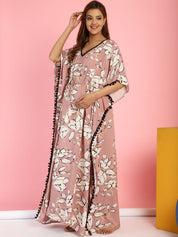 Rayon Floral Peach Maternity Feeding Kaftan
