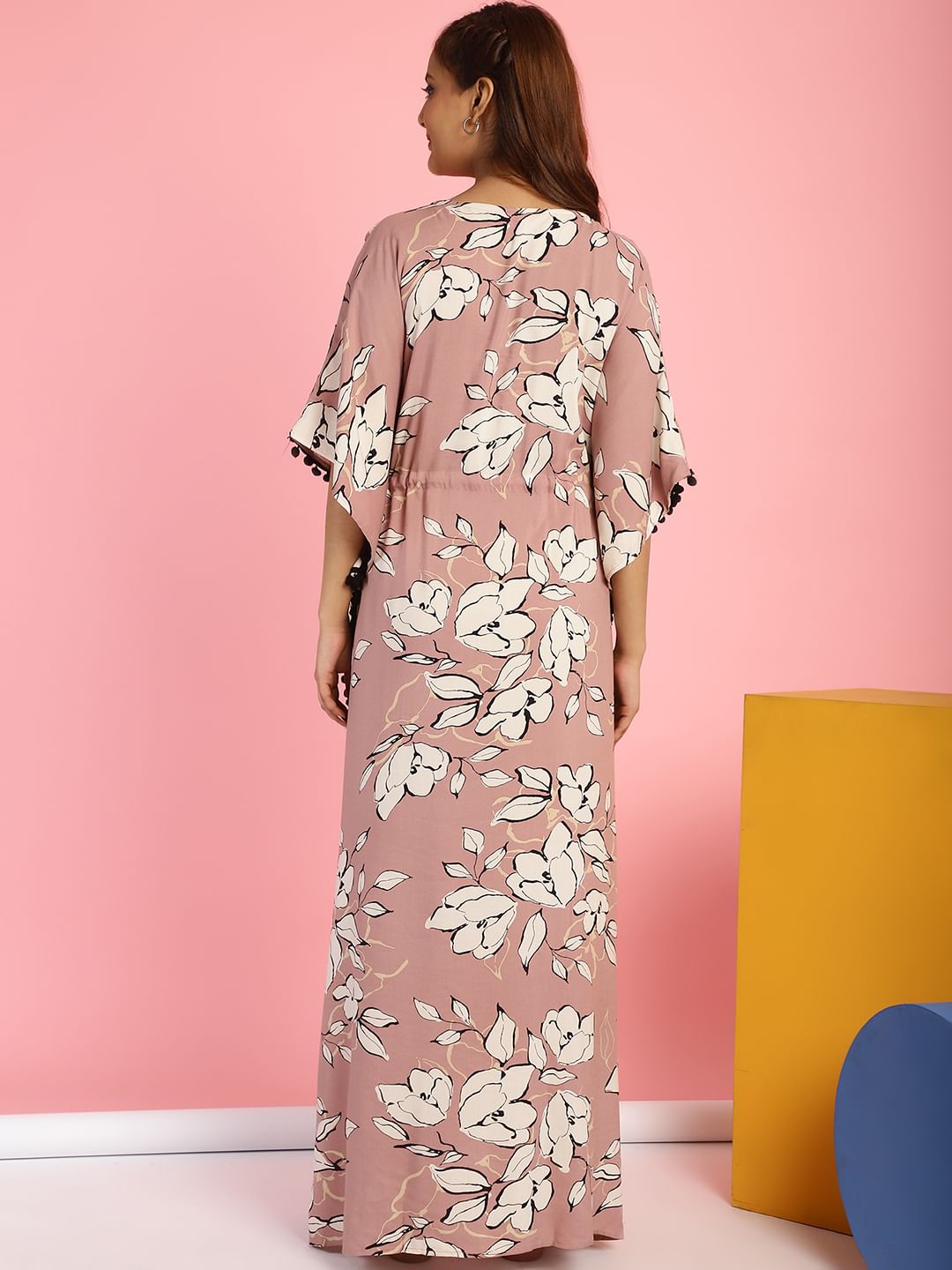 Rayon Floral Peach Maternity Feeding Kaftan