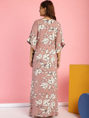 Rayon Floral Peach Maternity Feeding Kaftan