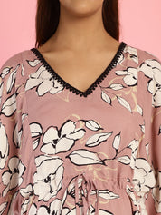 Rayon Floral Peach Maternity Feeding Kaftan