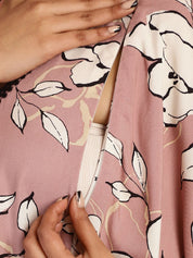 Rayon Floral Peach Maternity Feeding Kaftan