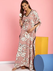 Rayon Floral Peach Maternity Feeding Kaftan