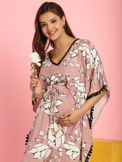 Rayon Floral Peach Maternity Feeding Kaftan