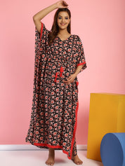 Rayon Floral Black Maternity Feeding Kaftan